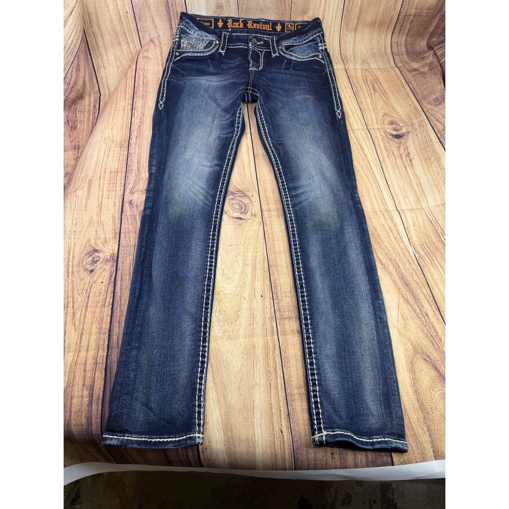 Rock Revival Telma Easy Skinny Jeans Dark Wash Embroidered Flap Pocket Size 26